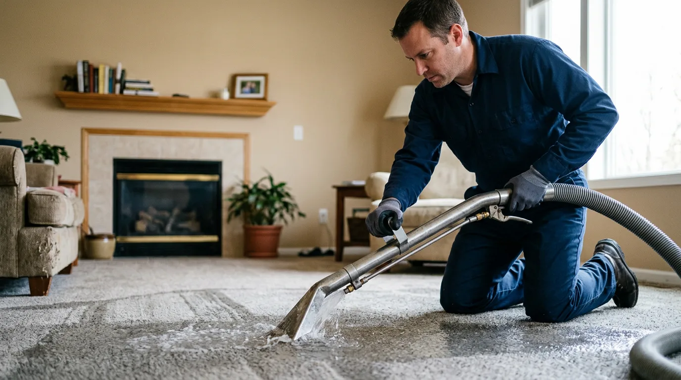 Water damage restoration technician working near Maine, NY